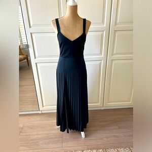 La Ligne Zelda Black Open-back Dress Wool-blend Accordion Pleated Skirt Size 4